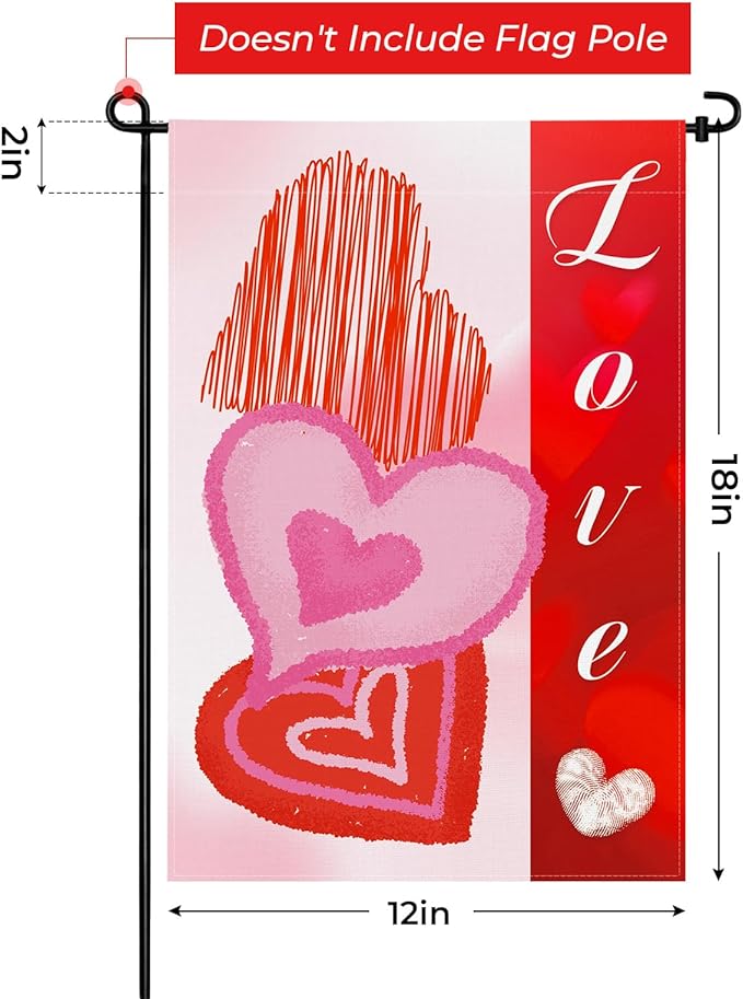 pretty_jessie Valentines Day Garden Flag 12x18 Inch Double Sided, Love Hearts Burlap Yard Flag Anniversary Patio, Porch, Backyard Outdoor Decorations