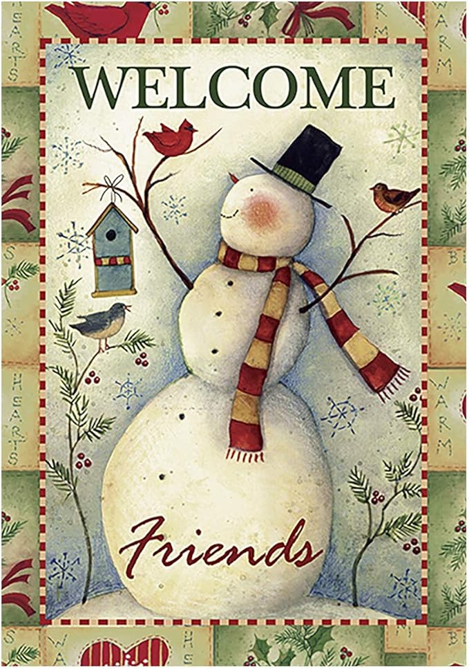 Morigins Welcome Friends Snowman and Cardinals Decorative Happy Winter House Flag 28x40 inch