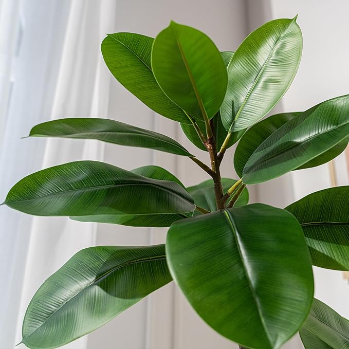 6ft Artificial Rubber Tree Faux Plants Indoor Faux Floor Artificial Trees Indoor,Fake Plant Fake Tropical Plants,Large Floor,Real Touch Rubber Tree for Home Decor
