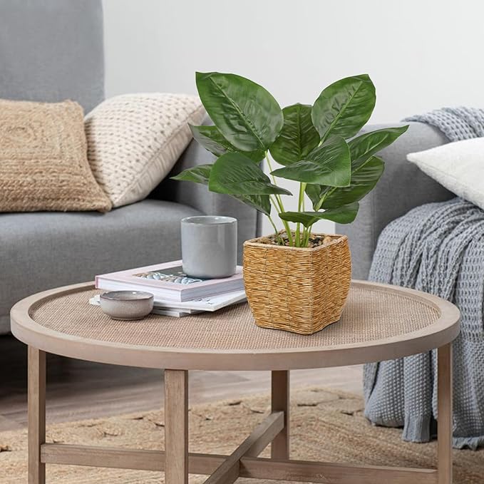 Briful Fake Plants Potted Fern Artificial Plants Indoor Realistic Greenery Faux Plants in Square Plastic Rattan Baskets for Home Decor Farmhouse Office Weddings