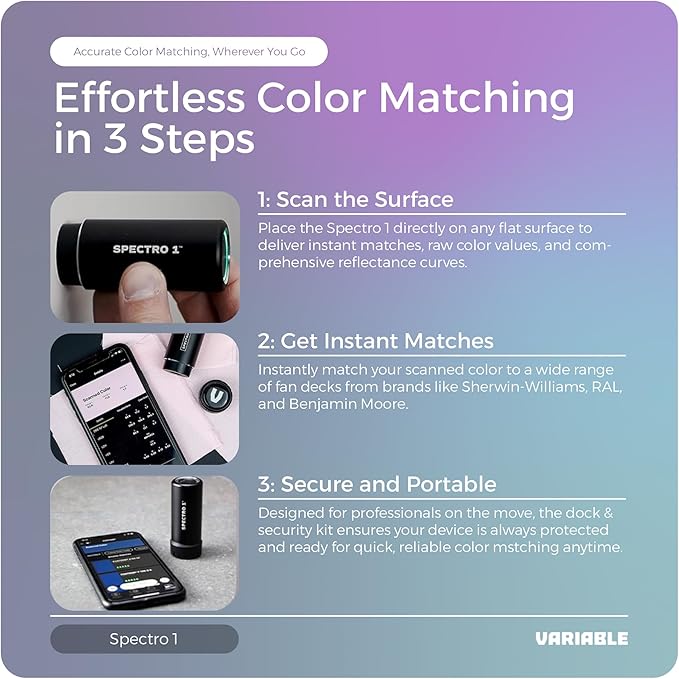 Spectro 1 Mobile Spectrophotometer Paint Color Matching Device, Professional Color Reader & Paint Scanner, Portable Colorimeter Spectrometer & Color Sensor with App Connectivity for Paint Matching