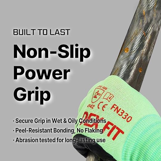 DEX FIT Nitrile Work Gloves FN330, 1 Pair, 3D-Comfort Stretchy Fit, Firm Grip, Thin & Lightweight, Touch-Screen Compatible, Durable, Breathable & Cool, Machine Washable; Green L (9)