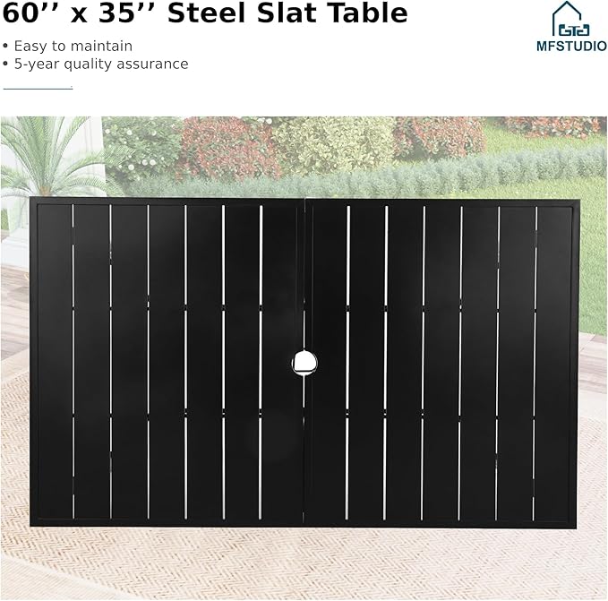 MFSTUDIO Patio Table and Chairs Set of 6, Metal Outdoor Dining Set with Umbrella Hole, 7 Piece Wrought Iron Patio Furniture Dining Set for Deck Backyard Garden