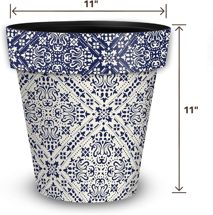 Briarwood Lane Navy and Tan Damask Medium Planter
