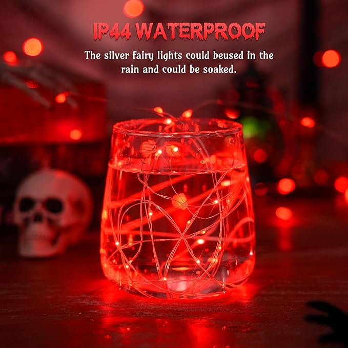 JMEXSUSS 4 Pack 50 LED Red Valentines Day Fairy Lights Battery Operated, 16.1ft Christmas Fairy Lights, Red String Lights for Bedroom Wedding Party Holiday Decorations