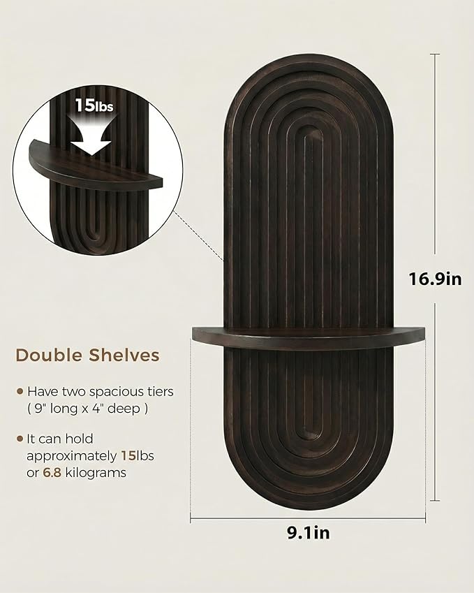 Bamworld Boho Wall Decor Brown Plant Wall Shelf, Mid Century Modern Decor Hanging Plant Shelf, 1-Tier Wooden Floating Shelves for Home, Bathroom Bedroom Living Room, Office Holding Planter