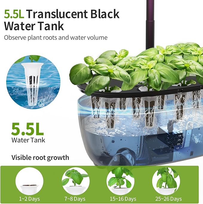 DRYADES 12 Pods Hydroponics Growing System Indoor Herb Garden with LED Growth Lamp Smart Water Pump Plant Germination Kit (No Seeds) Home Kitchen, Gift Ideas for Women Men