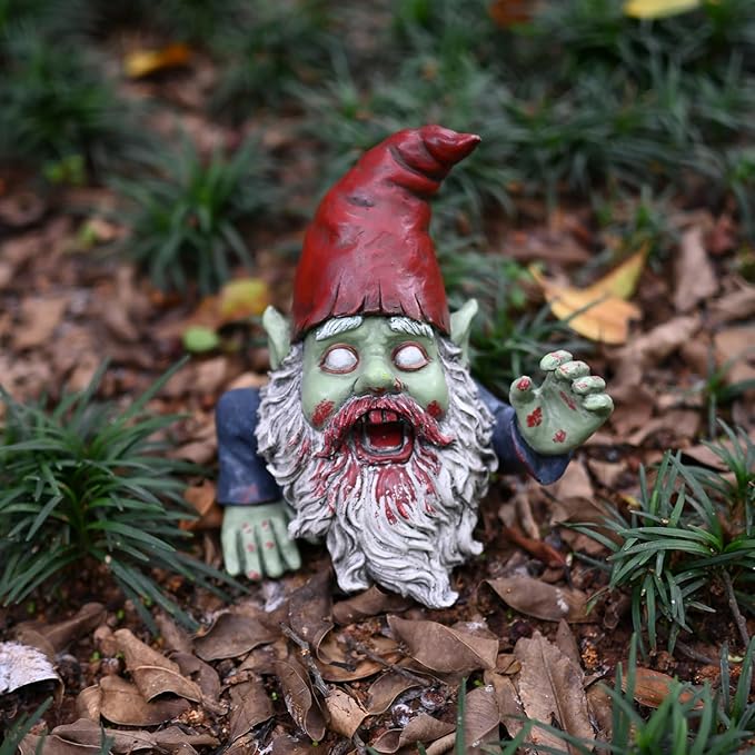 G150028 Zombie Gnome Garden Statue Sculpture, Scary Gnome, Halloween Decoration