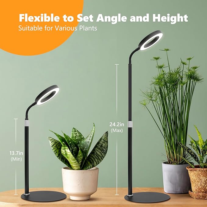 Vsoke Desk Top Grow Lights for Indoor Plants,Full Spectrum Table Plant Light,24.2" Telescope Stand,UV LED Red Blue Halo Growing Lamp,Adjustable Gooseneck,Auto Timer,3 Lighting Modes,10-Level Dimmable