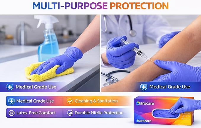 Examination Nitrile Gloves, Disposable, Powder-Free, Latex-Free, Multi-Purpose Protective Gloves for Medical