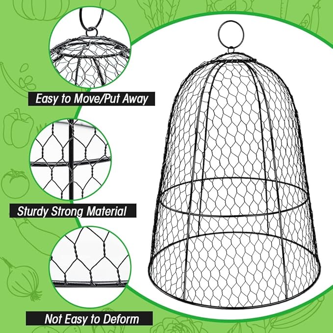 6 Pack Garden Chicken Wire Cloche,19" x 14" Large Plant Protector Cover for Keeping Squirrels,Rabbits,Bunny Chickens Bird Small Animals Out Garden Decoration Wire Plants Dome Metal Cloches-Black