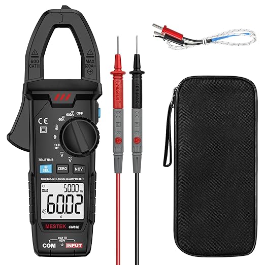 MESTEK Clamp Meter, Digital Clamp Multimeter Voltage Tester TRMS 6000 Counts Current Amp Volt Meter, Voltmeter Measures NCV AC DC Current Voltage Resistance Capacitance Temperature Diodes Continuity