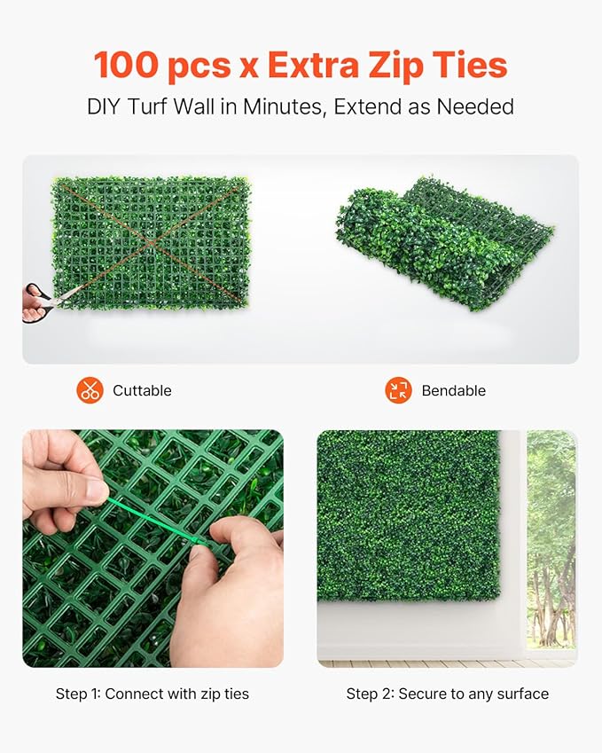 VEVOR 24PCS Artificial Boxwood Panels, 24 x 16 in 1.6 in Sun Protected Boxwood Hedge Wall Panel, Green Fake Grass Backdrop Wall for Privacy Fence Decor Indoor Outdoor Garden Backyard