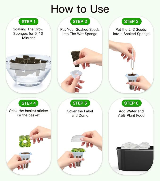 Seed Pods Kit for Hydroponics Growing System, Seed Starter Pods for Indoor Garden, Including 12pcs Grow Sponges, Grow Baskets, A&B Hydroponic Nutrients, Compatible with Idoo, QYO, LYKO, Square Shape