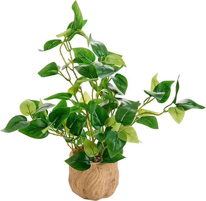 Arbolanta 16'' Fake Pothos Plant Decorative Artificial Plant in Yellow Embossed Pot Real Looking Faux Greenery for Modern Home Farmhouse Office Bathroom Bedroom Indoor Decoration