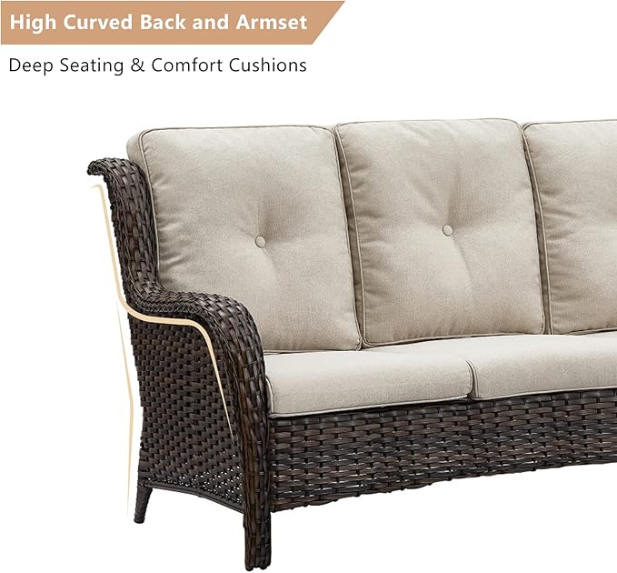 HUMMUH Outdoor Furniture 5 Pieces Patio Furniture Set Wicker Outdoor Sectional Sofa with 2 Patio Chairs,Ottomans