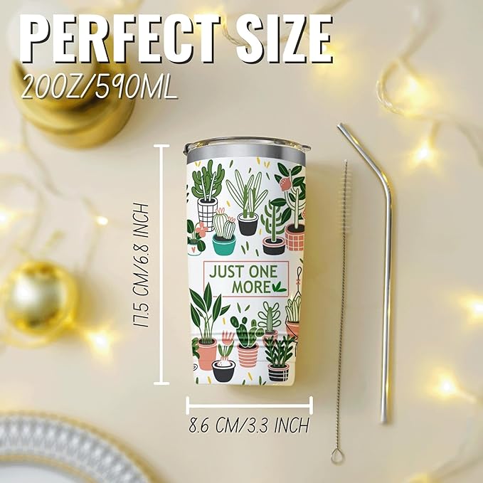 Onebttl Gardening Gifts for Women, Tumbler for Plant Lovers, Gardeners - 20oz/590ml Double Wall Vacuum Insulated Stainless Steel Tumbler Cups - Gifts for Birthday, Christmas - Just One More