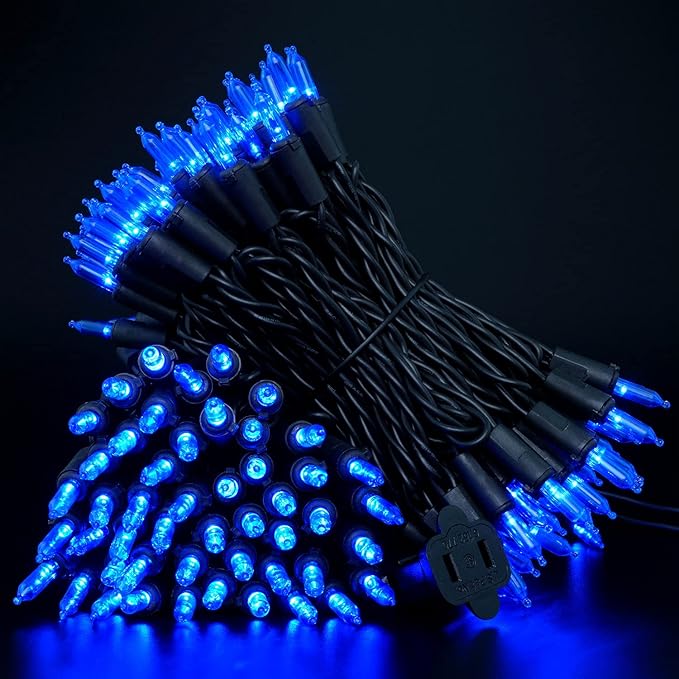 YULETIME 200 Blue LED Christmas Lights with Black Wire, Pack of 2 Strands 33 Feet 100 Lights UL Certified Holiday String Light Set