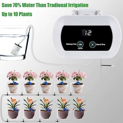 Lewisia WiFi Smart Plant Watering System, Indoor Drip Irrigation Kit for 10 Plants, App Control, USB Rechargeable, Auto-Irrigation Set with Timer, IP65 Waterproof