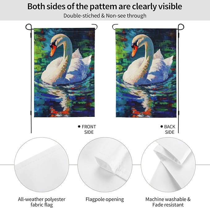 Swan Garden Flag 12x18 Inch Double Sided All-Weather Polyester Outdoor Flag For Patio Lawn Yard And Garden Welcome Decor