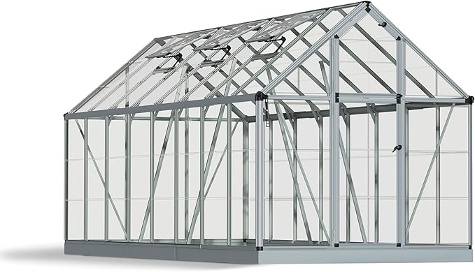 Palram - Canopia Snap & Grow 6 Ft. x 16 Ft. Greenhouse Kit Hobby DIY Walk In Green House Heavy Duty Polycarbonate, Aluminium Frame, with Lockable Door and Vent for Outdoors, Garden, Backyard In Silver