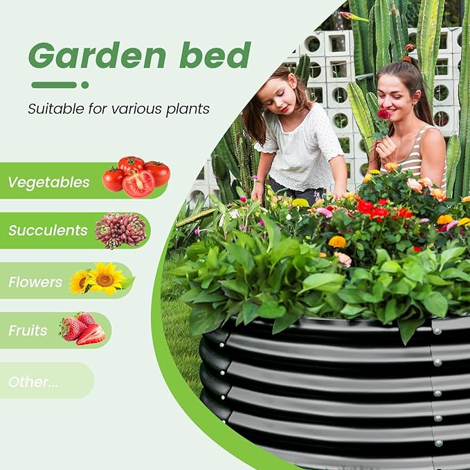 Land Guard 4×4×2ft Galvanized Raised Garden Bed Kit 2Pcs, Planter Raised Garden Beds Outdoor, Round Clearance Raised Garden Beds for Gardening Vegetables (Gray)