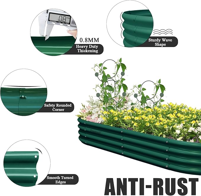 4 Pack 8x4x1FT Galvanized Raised Garden Bed Large Metal Planter Box Kit Elevated Raised Garden Planters for Outdoor Plants, Green