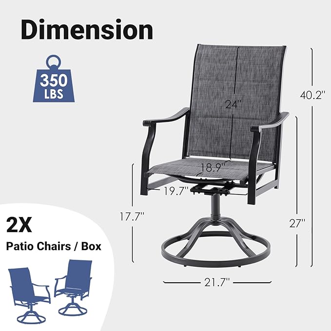 Soohow Swivel Outdoor Dining Chairs Set of 6, Patio Swivel Dining Chair with Textilene Fabric, Outdoor Metal Armchair All Weather Resistant, Ergonomic Comfort, Perfect for Patio, Backyard, Balcony