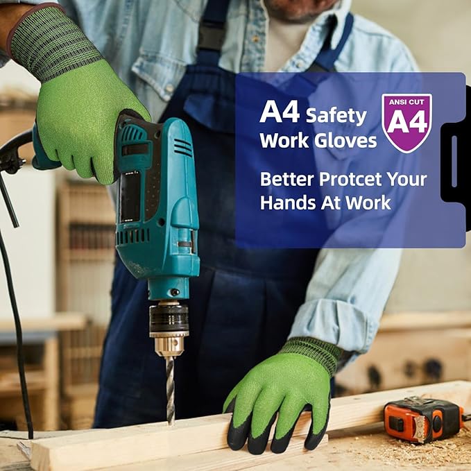 Schwer 6 Pairs A4 AIR-SKIN Cut Resistant Work Gloves AR5907 with Extreme Lightweight & Thin, Food Grade Gloves with Water-Based PU Coating, Grip Glove for Fishing, Gardening, Touchscreen, M
