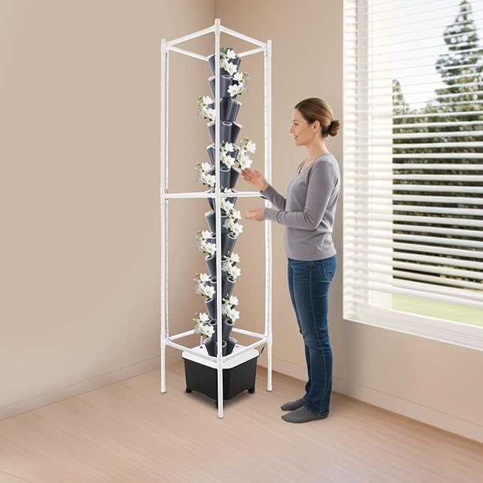 Hydroponics Growing System Kit,70 Pods Vertical Indoor Garden with LED Grow Light, Indoor Herb Garden with Wheels, Plant Germination Kit for Vegetable Fruit (Grey 70 Holes)