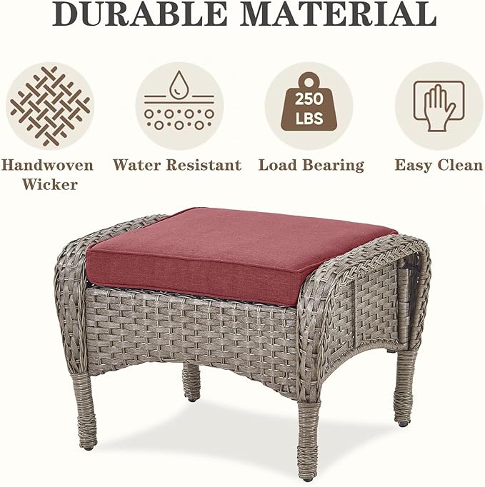 Belord 5 Piece Patio Rocking Chairs Furniture Set - Outdoor Wicker Furniture with Ottomans and Side Table, Rattan Conversation Bistro Set for Porch Balcony Backyard