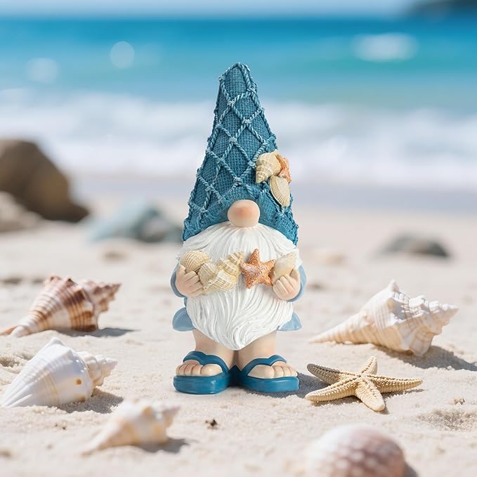 Beach Gnomes Statues,Ocean Gnomes,Nautical Themes Decoration,Beach, Gnome Holding Seashells