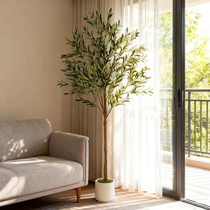 Realiflora Artificial Olive Tree - Tall Indoor Faux Olive Tree with Planter & Basket, Realistic Fake Olive Tree with Fruits for Home Office Decor Living Room (5ft)