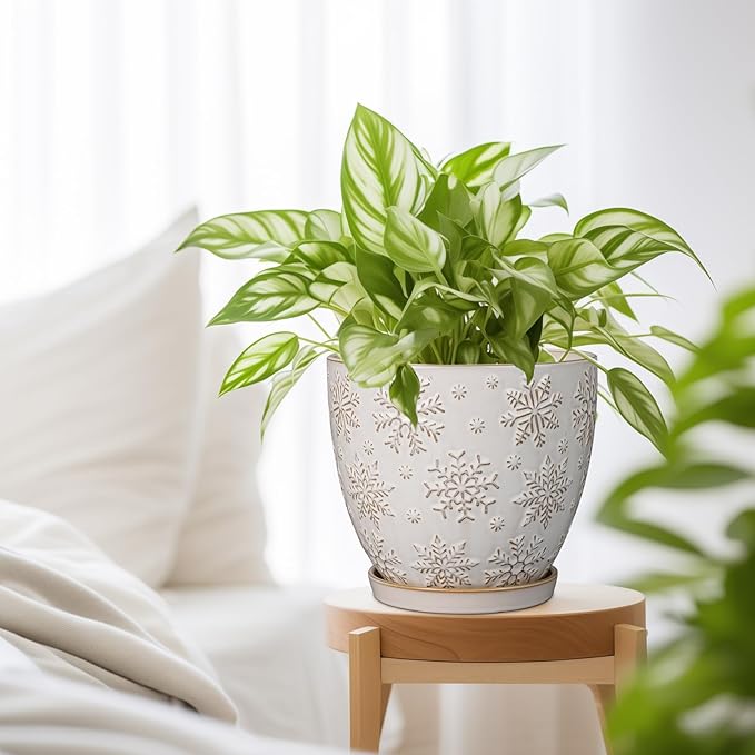 MPotTo Ceramic Planter 8 Inch Plant Pot with Drainage Hole and Saucer Ceramic Pots for Indoor Plants Outdoor Large Flower Pot for Home Decor White
