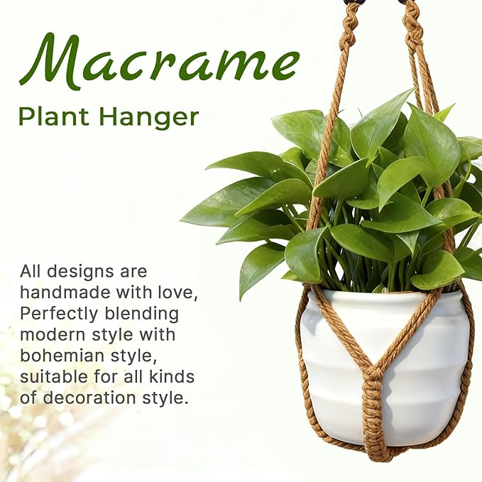 EJGIEGSO Macrame Plant Hanger, Up to 4-15 inch Pots, Wood Beads Cotton Hanging Planter Holder for Indoor Outdoor Boho Home Decor, 35 Inch, Set of 2 (Brown)