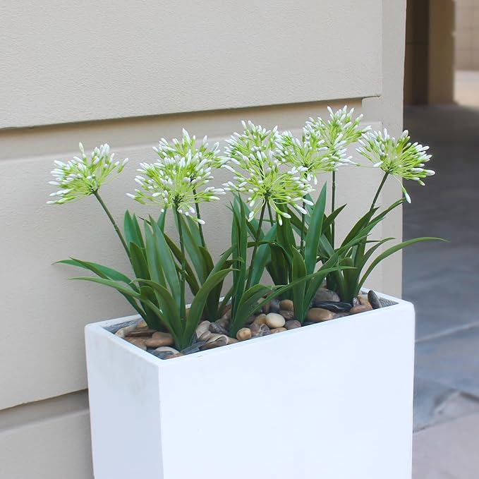 HIFORESTAR Faux Outdoor Flowers Realistic Artificial Plants 8 Bundles Plastic Flower Outside 18.9 in Fake Greenery Stems Green Flower for Pot Planter Decor Outside