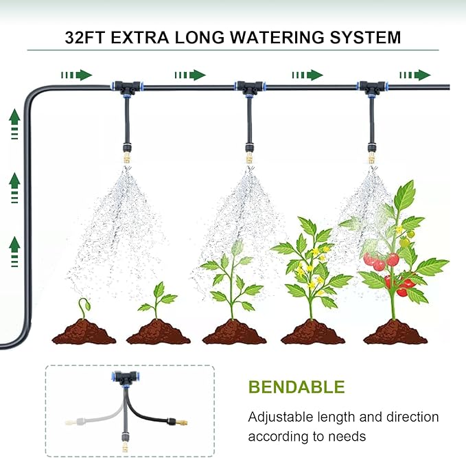 Greenhouse with Watering System, Portable Green House for Outside, Greenhouses Kit for Outdoor with Metal Frame, Thicken PE Cover (Green Cover, 11.4x6.5x6.5 FT w/ Irrigatioin System)