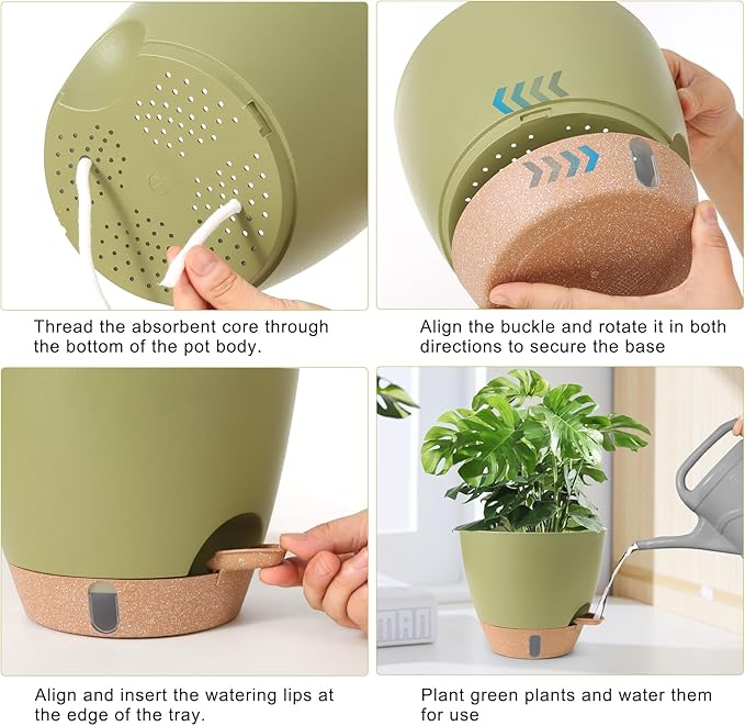WEICHENGXING Plant Pots,12/10/9/8/ Inch Large Plastic Self Watering Flower Pots Indoor Outdoor with Drainage Holes, Deep Reservoir,Nursery Planting Pot for Indoor Out Door Plants