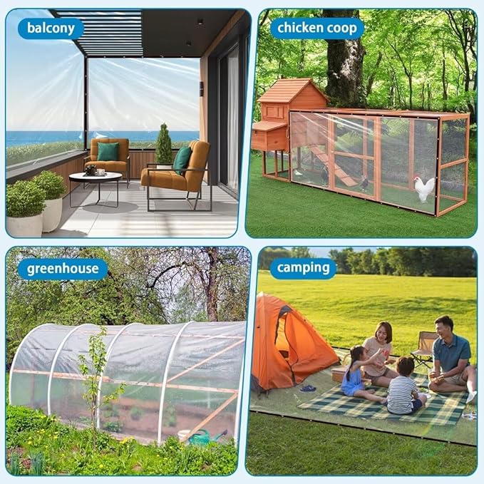 Clear Tarps with Grommets 4x6ft,Heavy Duty Waterproof Tarp Cover,Transparent Polyethylene Vinyl Tarpaulin for Outdoor,Plant,Garden,Chicken Coop,Patio,cat Litter