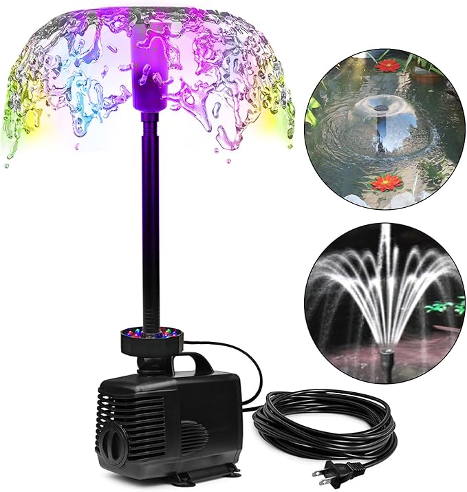 DOMICA 45W 792 GPH LED Pond Pump with Fountain Kit (3000L/H), Submersible Garden Water Fountain Pump, for Waterfall, Hydroponics, Aquariums, Fish Tanks, Indoor Outdoor