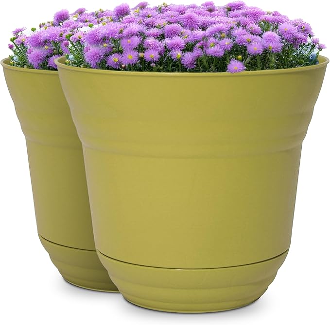 Headwind Traverse Planters – 12" 2 Pack Plastic Plant Pot in Meadow Green - Indoor & Outdoor Pots for Plants with Drainage - Decorative Plant Pot, Flower Pots Outdoor for Garden by Robert Allen