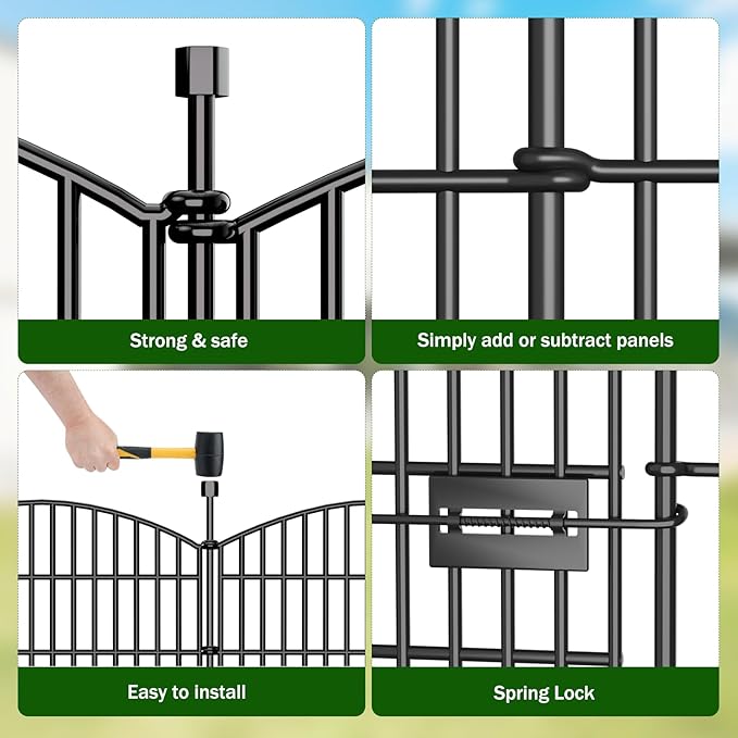 10 Panels No Dig Decorative Garden Fence with Gate - 24 in (H) x 20 ft (L) Dog Rabbits and Pets Fence Outdoor for Yard, Animal Barrier Tall Rustproof Metal Wire Fencing Border for Garden and Patio