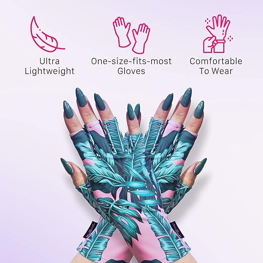 ManiGlovz - The ORIGINAL UPF 50+ UV Light Protective Nail Gloves | Gel Manicure and Anti UV Fingerless Gloves for Women | Can be Used as Sun Protection Gloves for Driving | Smooches Print