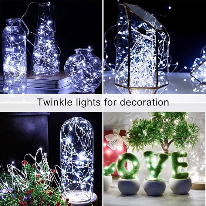 LED Fairy String Lights Battery Operated,2 Pack 33ft 100 LED Waterproof Cool White Twinkle Firefly String Lights with Remote& 8 Lighting Modes Indoor Outdoor Christmas Patio Party Decor