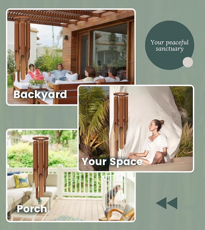 Nalulu Classic Bamboo Wind Chimes - Outside Outdoor Wood Wooden Windchimes, Large, Handcrafted with Calming Deep Tones, Ideal Home Decor or Gift for Any Occasion