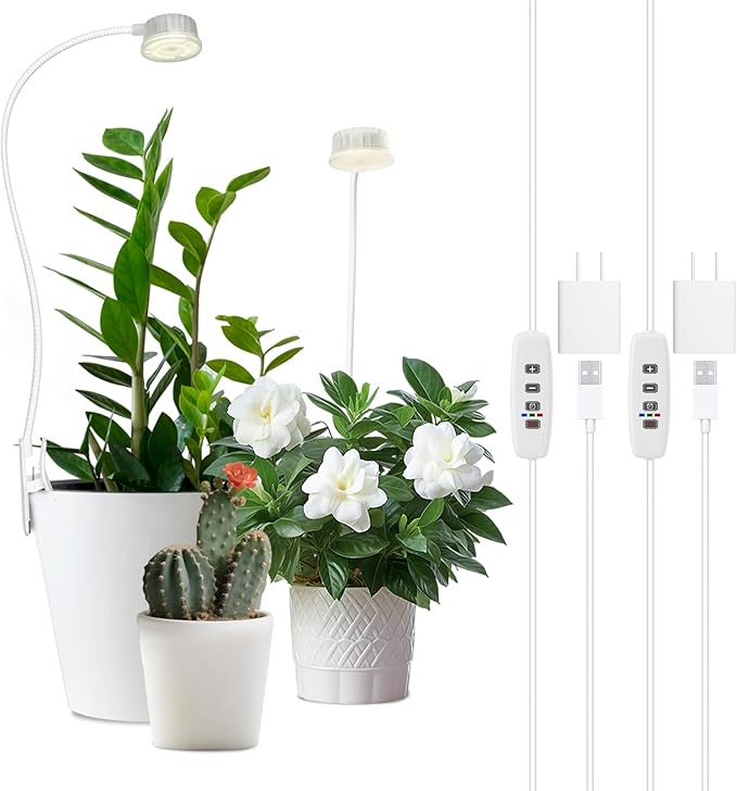 YKoliron Grow Lights for Indoor Plants, Clip on Full Spectrum Plant Light, Plant Grow Lights Indoor with Adjustable Gooseneck and 10-Level Dimming, 3/9/12H Timer for Office Home (2 Packs)