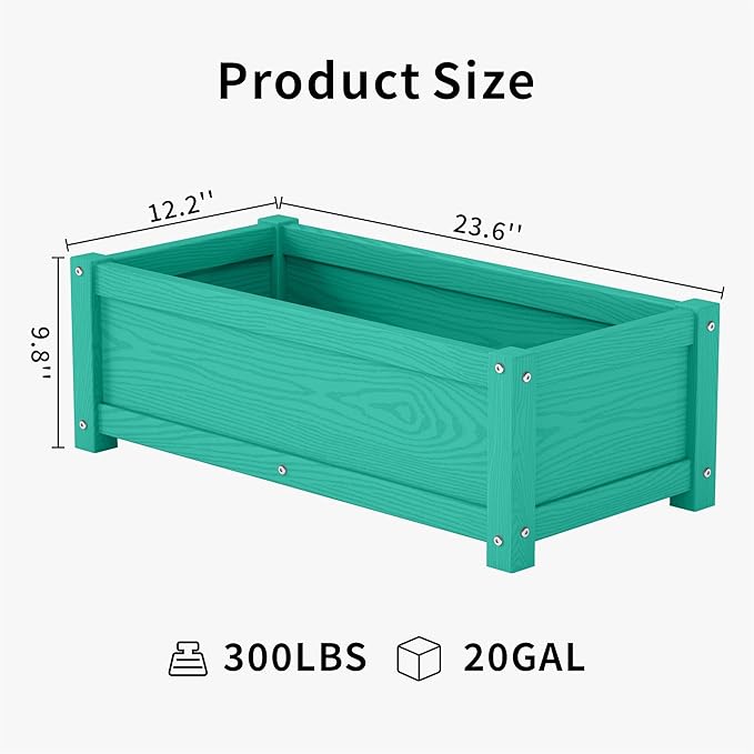 HDPE Planter Box, All-Weather Outdoor Garden Bed Easy to Assemble, Drainage System, Low Maintenance, Non-Fading, for Flower/Herb/Seed (Aruba Blue)