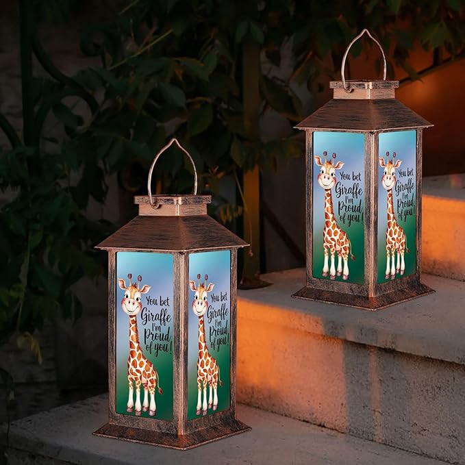 Pawatee Solar Hanging Lanterns, Bronze, Little Giraffe Pattern, Waterproof, Solar LED, Ideal for Garden Decor, Patio, Lawn, Porch