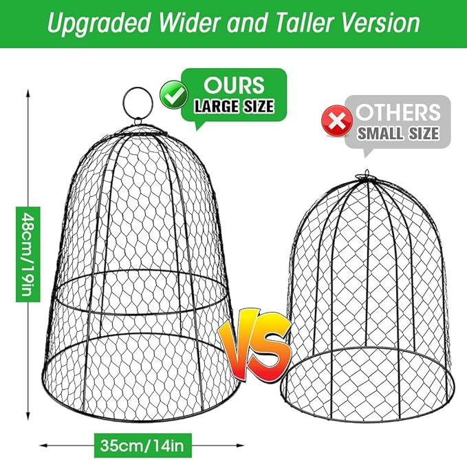 6 Pack Garden Chicken Wire Cloche,19" x 14" Large Plant Protector Cover for Keeping Squirrels,Rabbits,Bunny Chickens Bird Small Animals Out Garden Decoration Wire Plants Dome Metal Cloches-Black