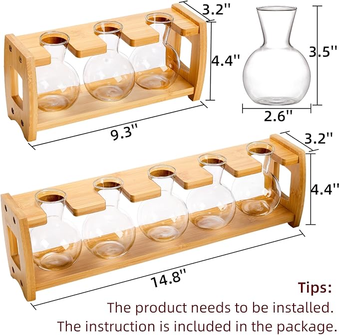 Pumtus 2 Pack Plant Propagation Stations, Desktop Plants Terrarium with Wooden Stand, Water Propagation Station, Hydroponic Plant Vase with 8 Glass Bulbs, Small Propagated Plants Jar for Home Office